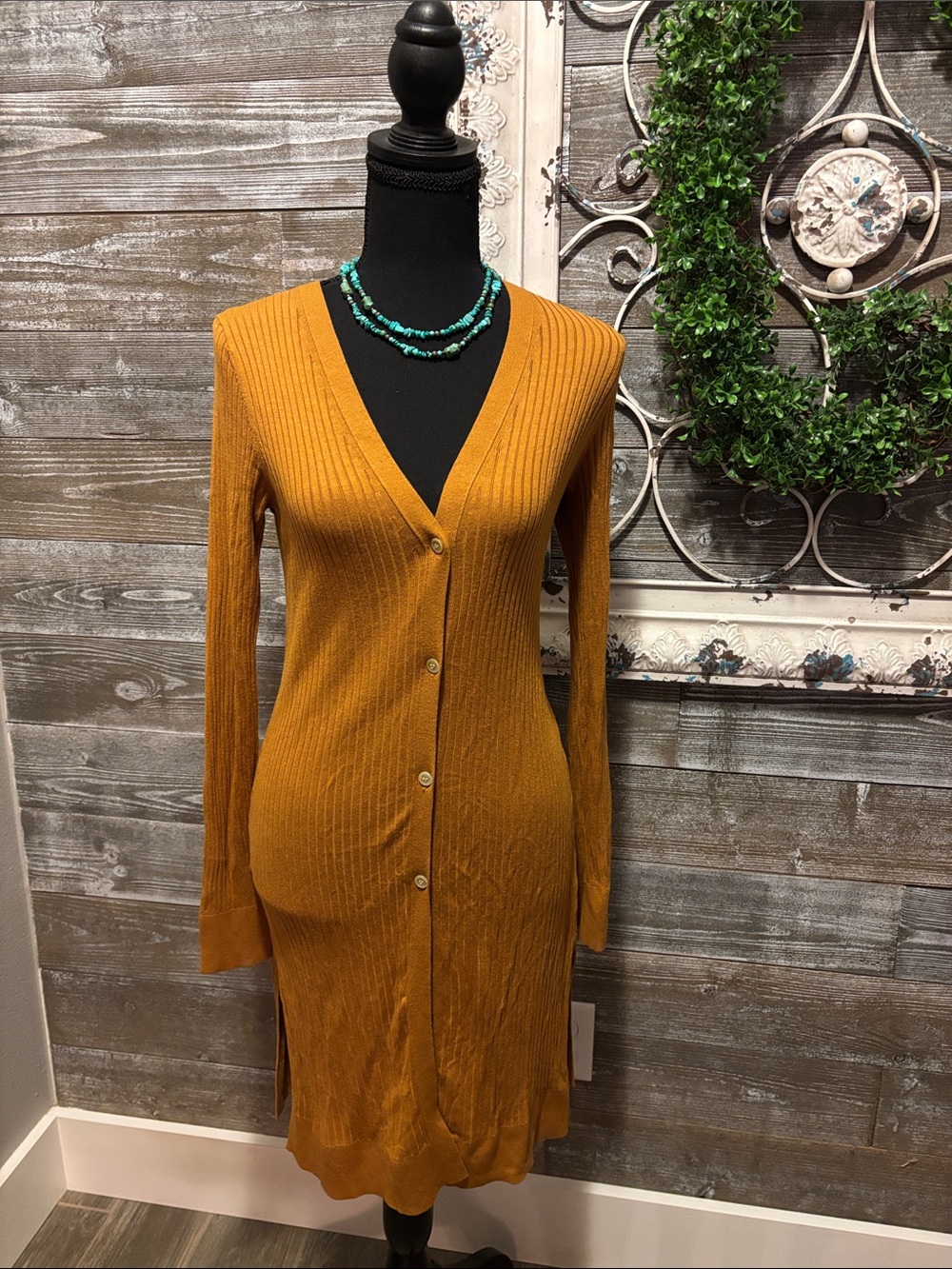 Anthropologie Medow Rue (S) Women’s Ribbed Button-Front Long Marigold Cardigan
